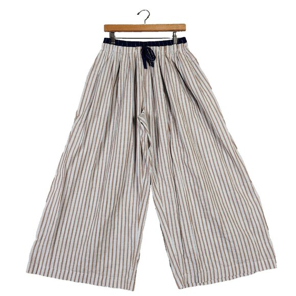 Anthropologie Pants - By Anthropologie Pants Women Small Gray Brown Striped Drawstring Waist Wide Leg